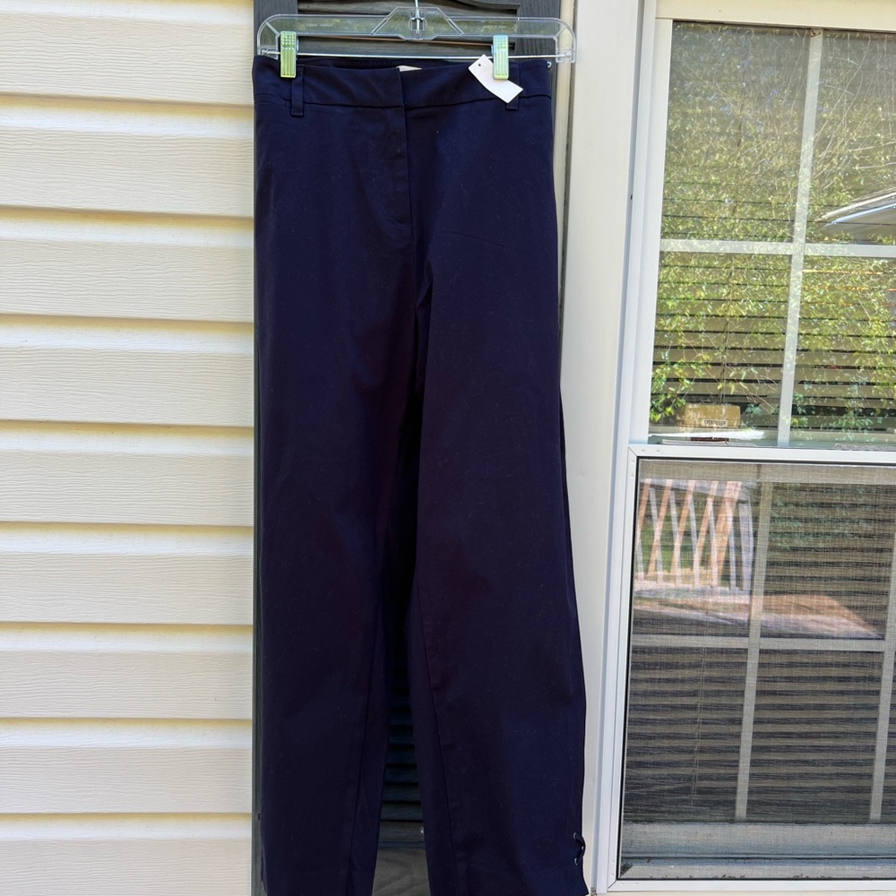 NWT Talbots Fun Lacing At Hem Navy Blue Crop Pants